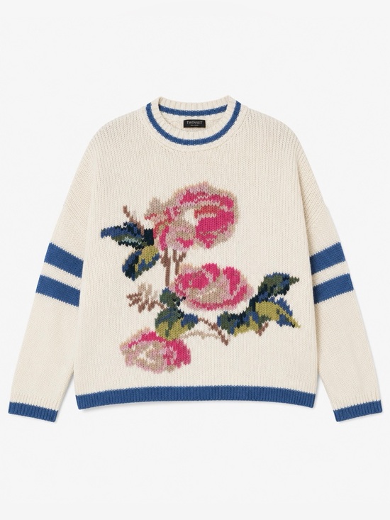 Twin-Set Sweaters - Twinset Cream Knit Sweater with Flower